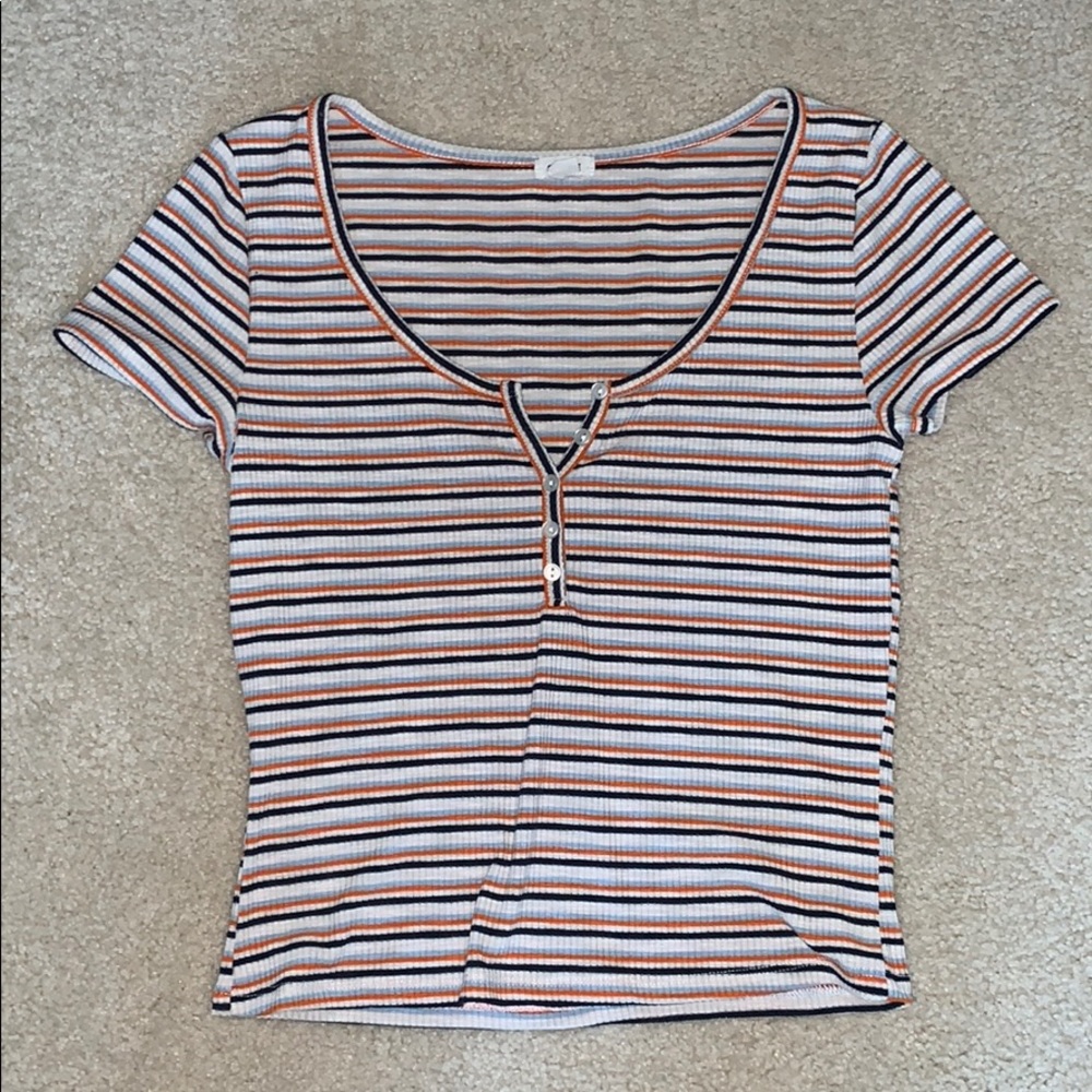 garage striped button cropped shirt